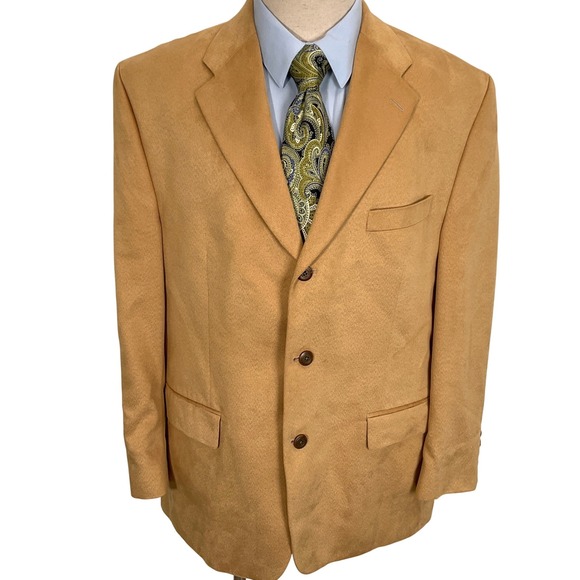 CHAPS Ralph Lauren Blazer Mens 48R Tan Microfiber Suede Plush Jacket 3 Button